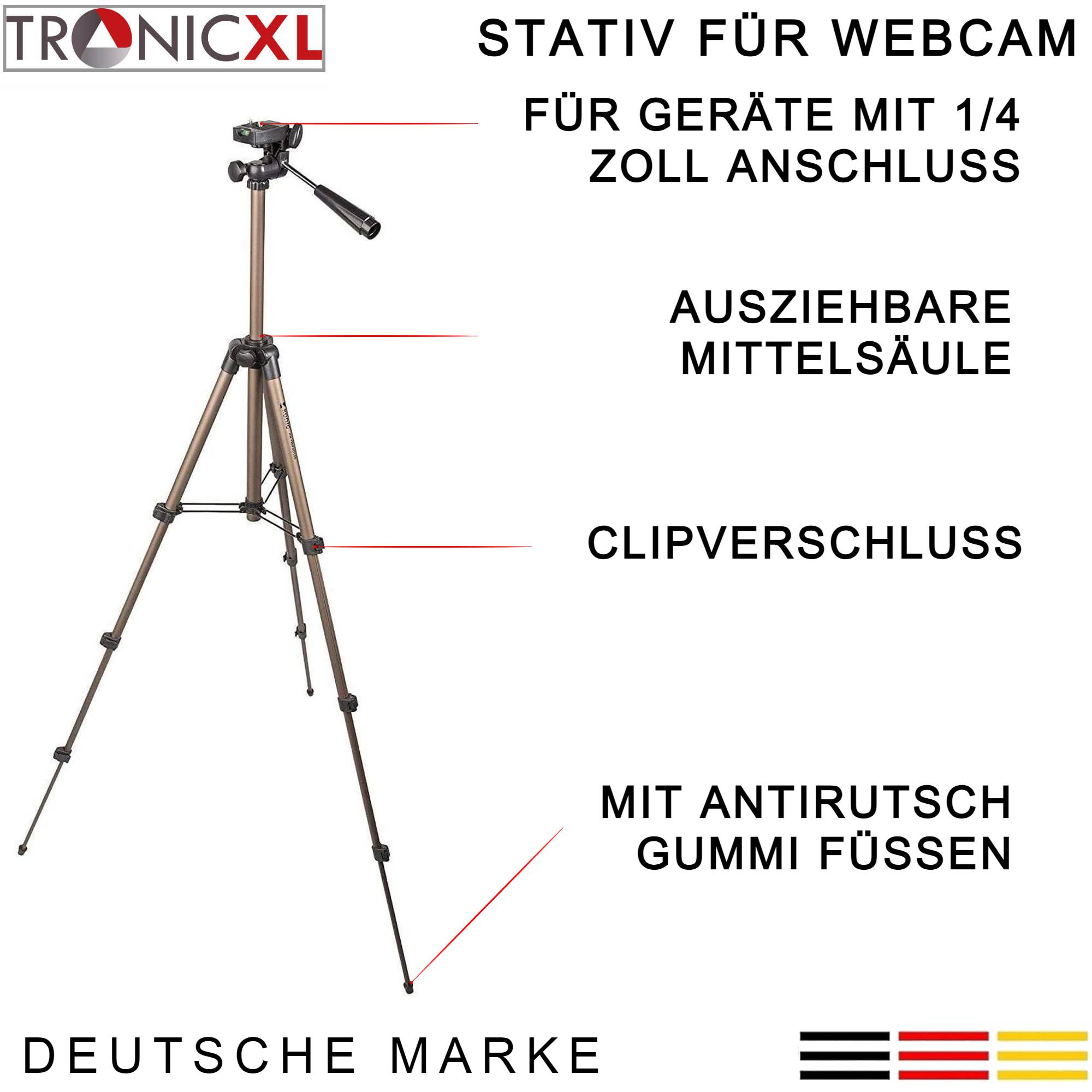 TronicXL Tripod 19 W Stativ für Webcam zb Logitech C920 Brio 4K C925e C922x C922 C930e C930 C615 Kamera etc