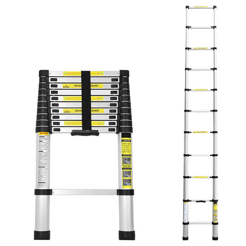 Teleskopleiter Alu Leichtgewicht Rutschfester Anlegeleiter 2,6m Silber Multifunktionsleiter Mehrzweckleiter Ausziehbare Leiter 15 Stufe Stehleiter
