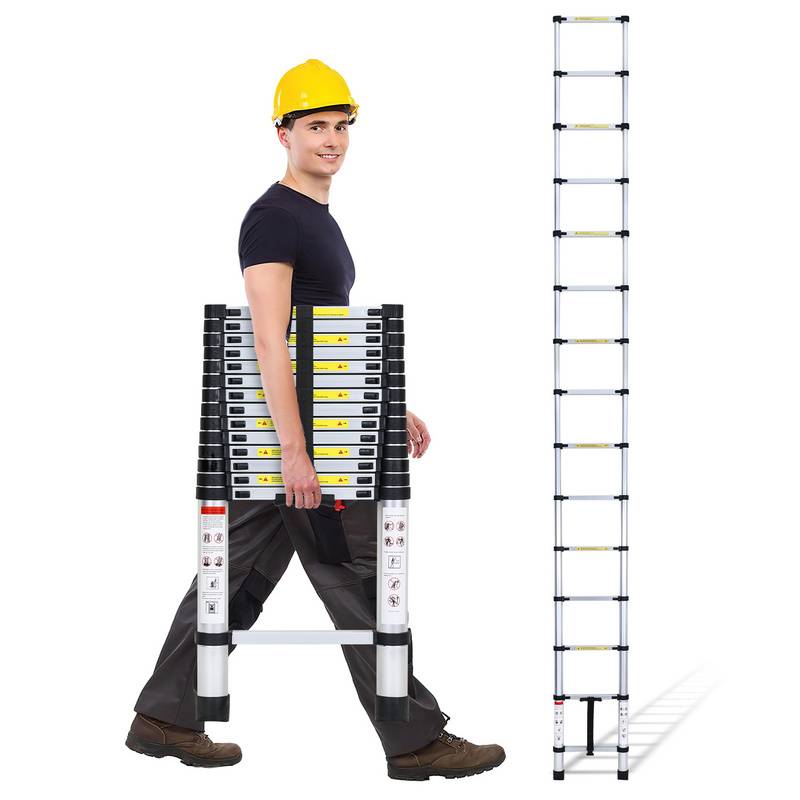 Teleskopleiter Alu Leichtgewicht Rutschfester Anlegeleiter 3,8m Silber Multifunktionsleiter Mehrzweckleiter Ausziehbare Leiter 15 Stufe Stehleiter