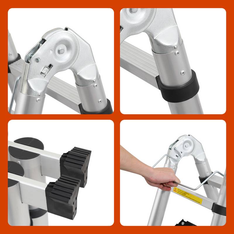 Teleskopleiter Multifunktionsleiter Ausziehleiter 1,9M+1,9M Klappleiter 12 Sprossen Schwarz Mehrzweckleiter