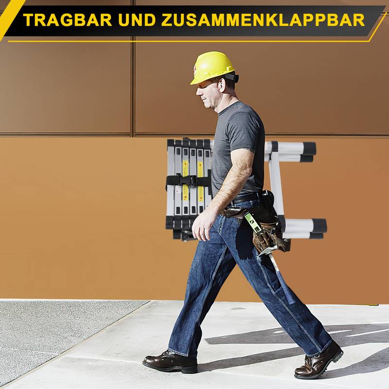 Teleskopleiter Alu Leichtgewicht Rutschfester 1,4m+1,7m Silber Multifunktionsleiter Mehrzweckleiter Ausziehbare Leiter 15 Stufe Stehleiter aus