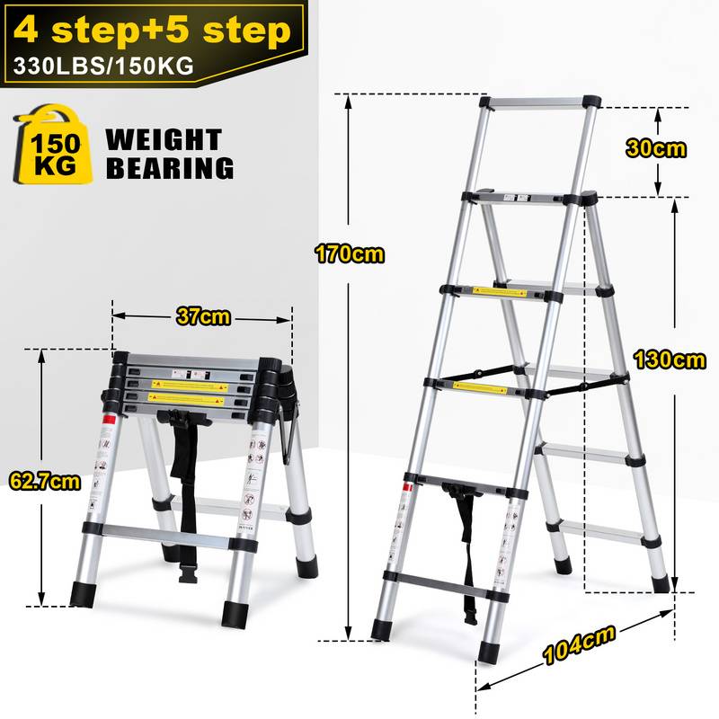 Teleskopleiter Ausziehleiter Klappleiter Stabil Aluminium Stehleiter 1.4m+1.7m