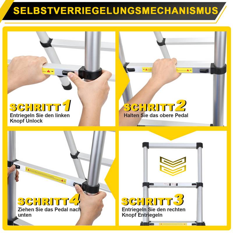 Alu Teleskopleiter 1.7m+2.0m Klappleiter Stehleiter Schiebeleiter Mehrzweckleiter Leiter Anlegeleiter Aluleiter (1.7m+2.0m)