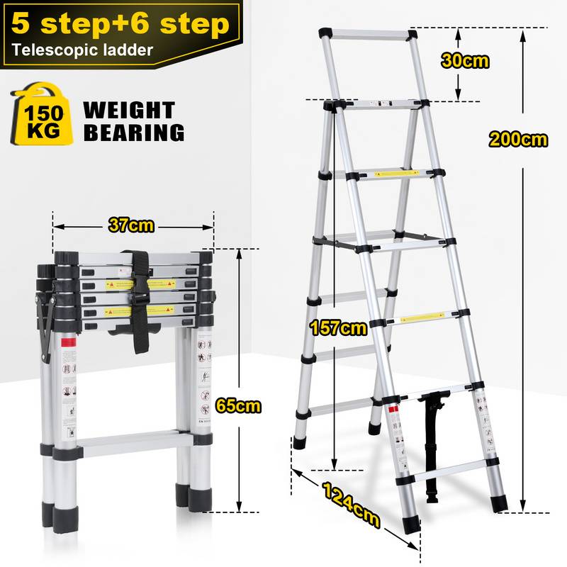 Alu Teleskopleiter 1.7m+2.0m Klappleiter Stehleiter Schiebeleiter Mehrzweckleiter Leiter Anlegeleiter Aluleiter (1.7m+2.0m)