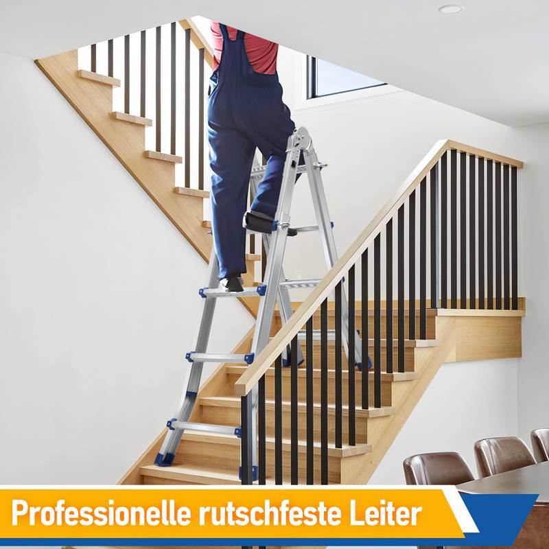 Teleskopleiter Alu Leichtgewicht 4x4 Ebene Silber +multifunktion Multifunktionsleiter Mehrzweckleiter Ausziehbare Leiter 15 Stufe Stehleiter aus