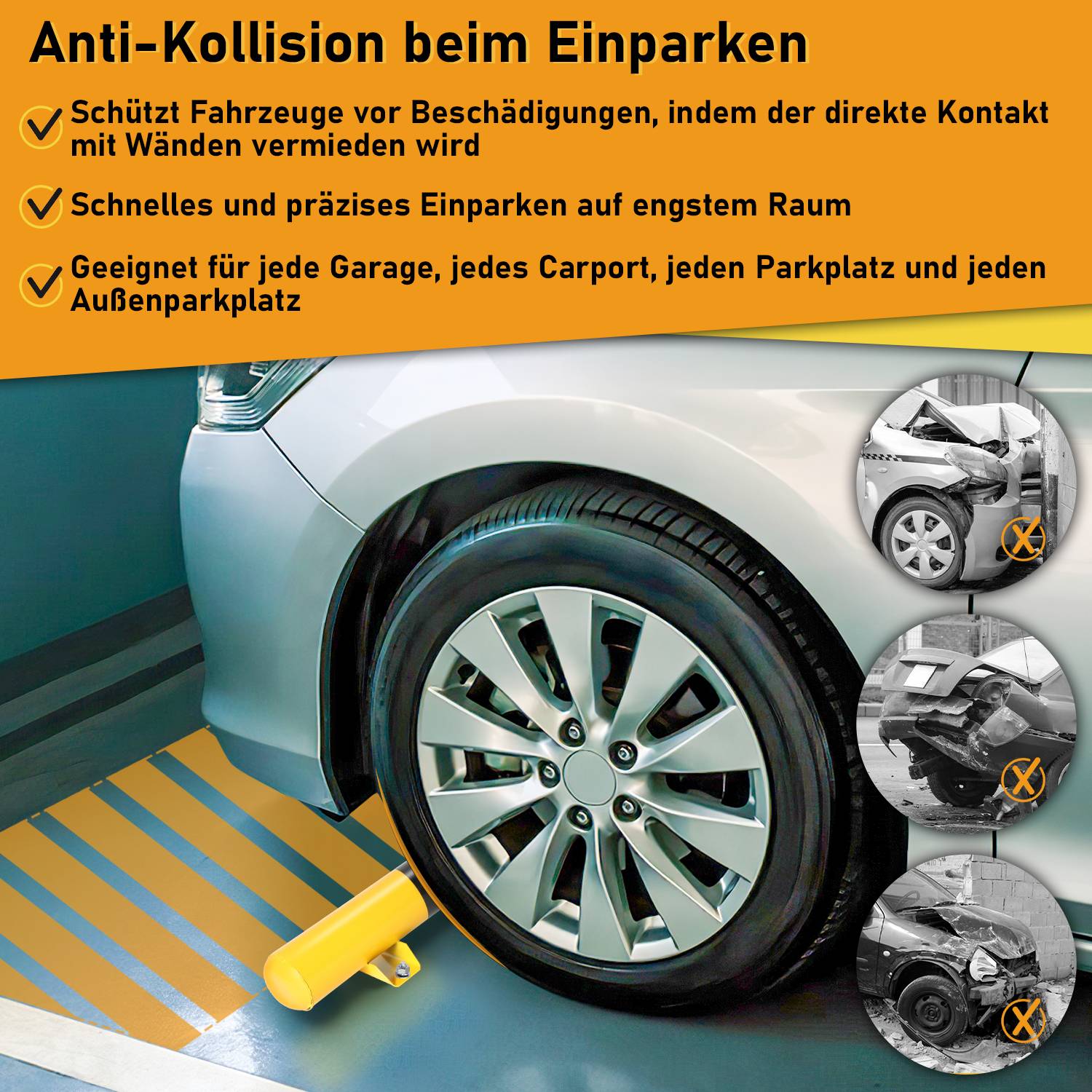 2X Radstopper Parkplatz Auto Parkplätze Parken Reflexband Garage Reflexstreifen