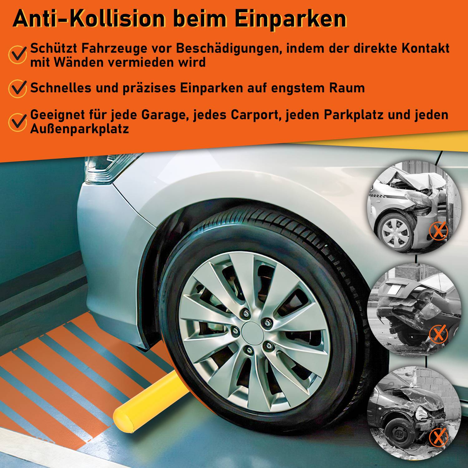 2X Radstopper Parkstopp Reflexstreifen Ebonite-Hartkautschuk Reflektor Abstand