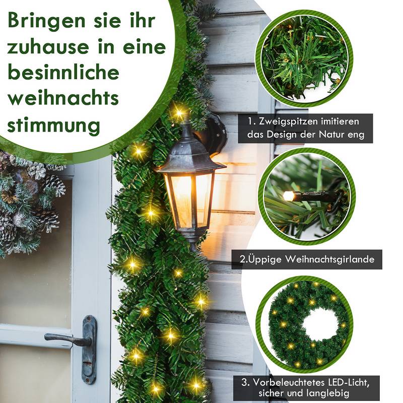 Weihnachtsgirlande Deko Weihnachten Girlande Tannengirlande Innen & Außen Weihnachtsdeko Kunstgirlande 5m 100 LEDs