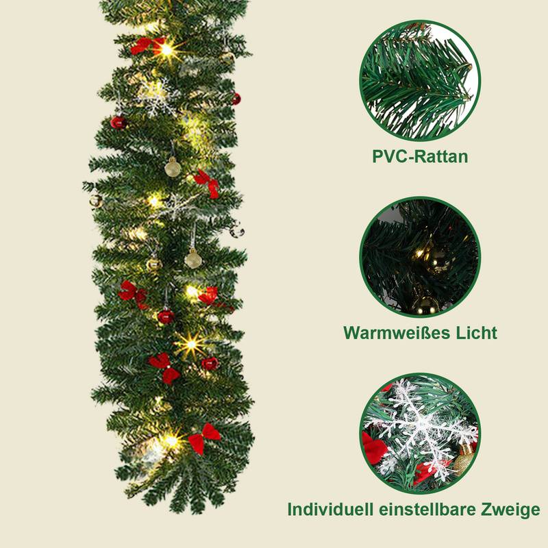 Weihnachtsgirlande Deko Weihnachten Girlande Tannengirlande Innen & Außen Weihnachtsdeko Kunstgirlande 5m 100 LEDs mit dekorativen + Fernbedienung