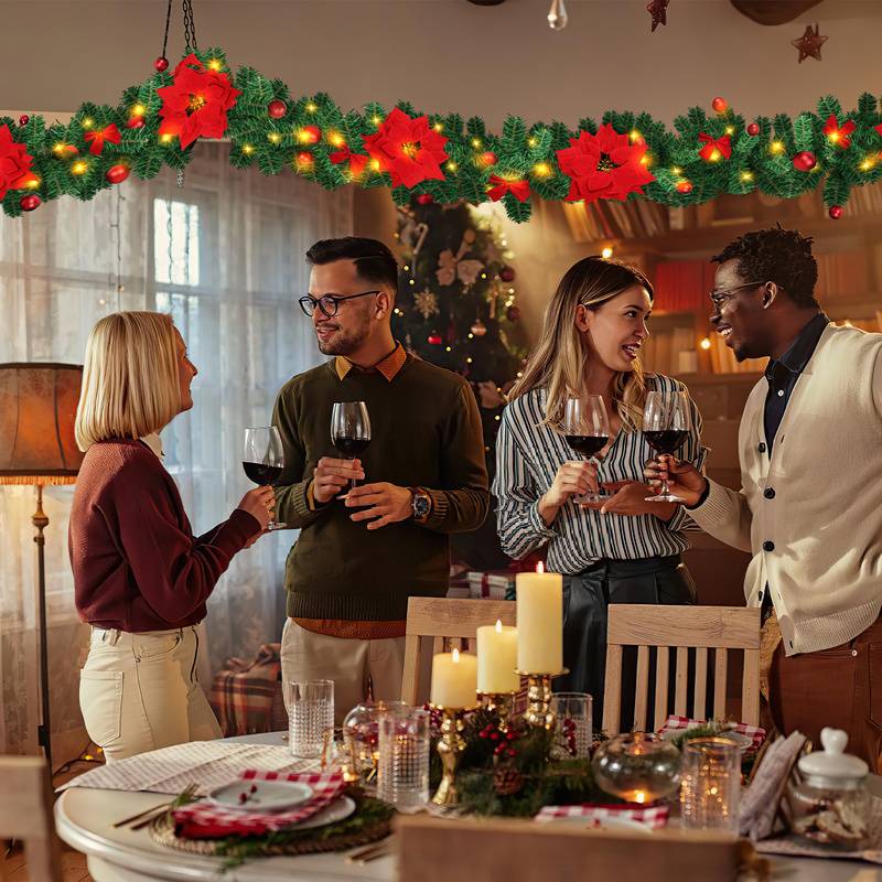 Weihnachtsgirlande Deko Weihnachten Girlande Tannengirlande Innen & Außen Weihnachtsdeko Kunstgirlande 2.7m 50 LEDs mit Rot dekorativen