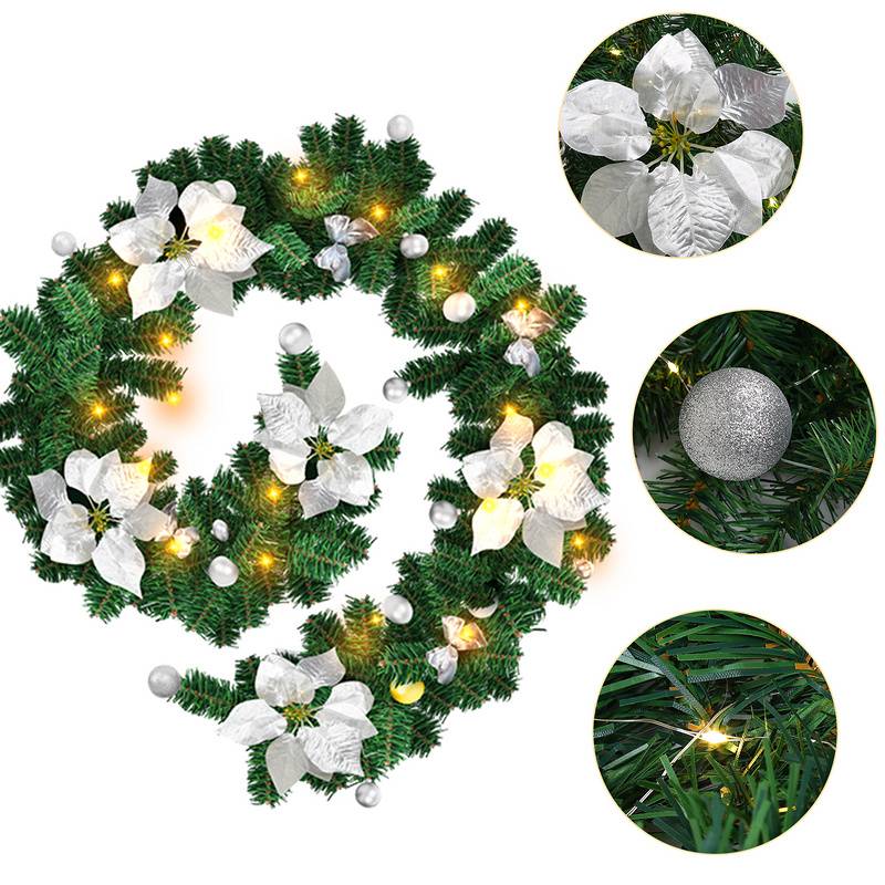 Weihnachtsgirlande Deko Weihnachten Girlande Tannengirlande Innen & Außen Weihnachtsdeko Kunstgirlande 2.7m 50 LEDs mit Silber dekorativen