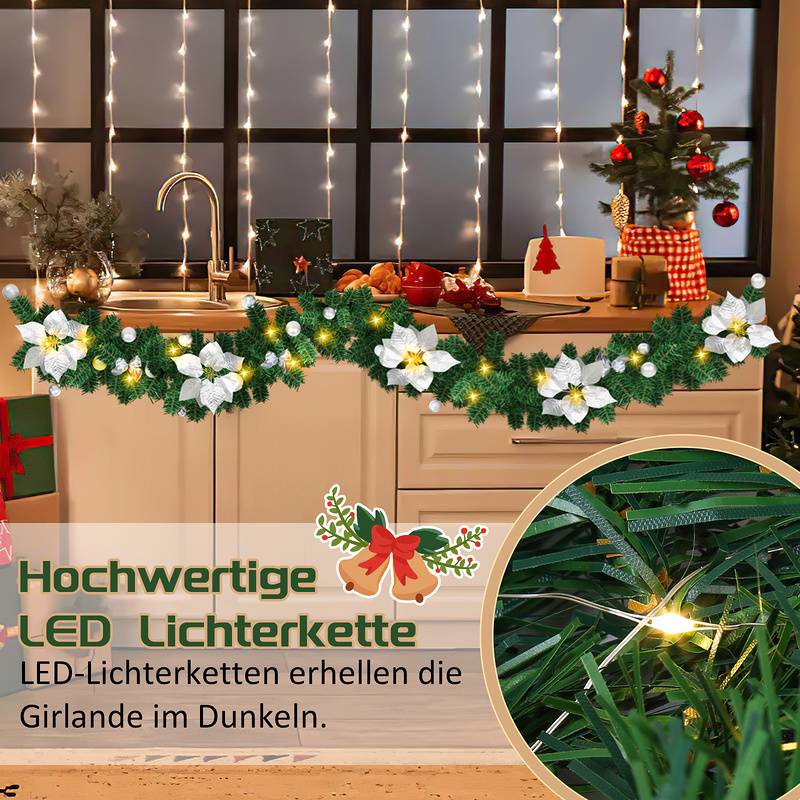 Weihnachtsgirlande Deko Weihnachten Girlande Tannengirlande Innen & Außen Weihnachtsdeko Kunstgirlande 2.7m 50 LEDs mit Silber dekorativen