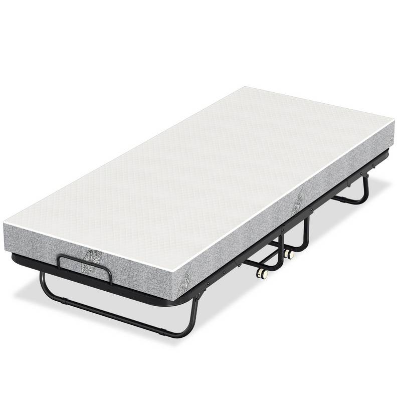 90x200cm klappbar Gästebett Klappbett mit Matratze bis 150kg, auf Rädern Tragbares Design