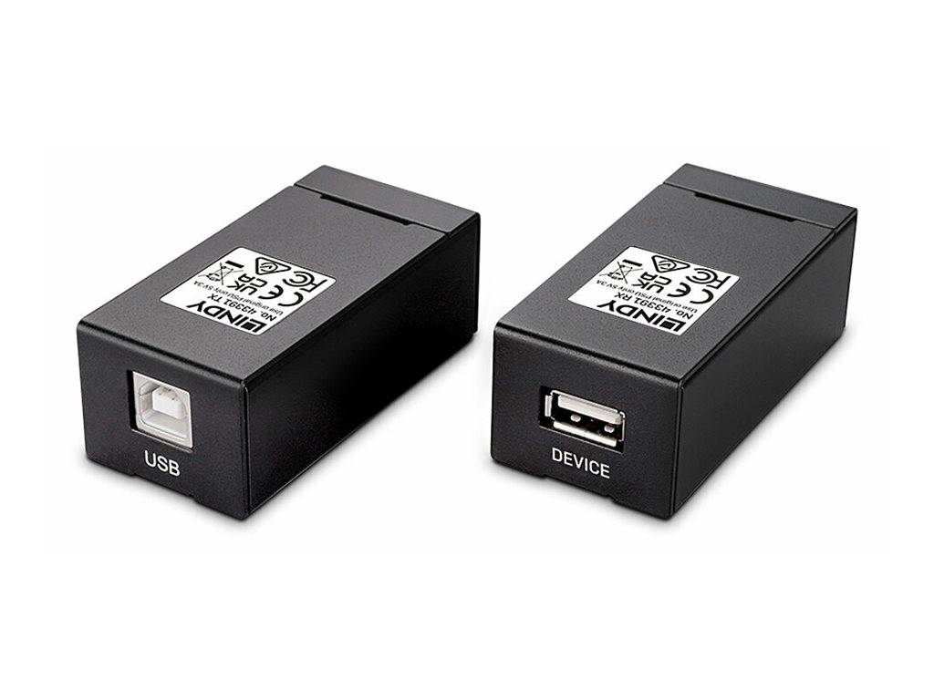 Zwei schwarze USB-Adapter-Boxen auf weißem Hintergrund, eine mit der Aufschrift „USB