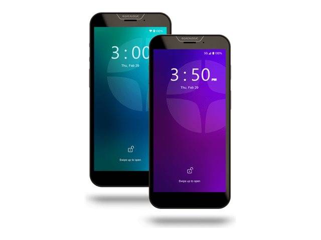 Zwei sich überlappende Smartphones zeigen Sperrbildschirme an, einer in Blaugrün mit 3:00 und einer in Violett mit 3:50, beide zeigen „Nach oben wischen zum Öffnen