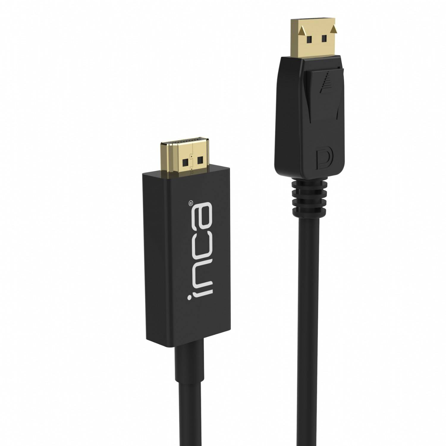 Produktfoto eines schwarzen HDMI-Kabels mit vergoldeten Steckern, das beide Enden vor weißem Hintergrund zeigt.