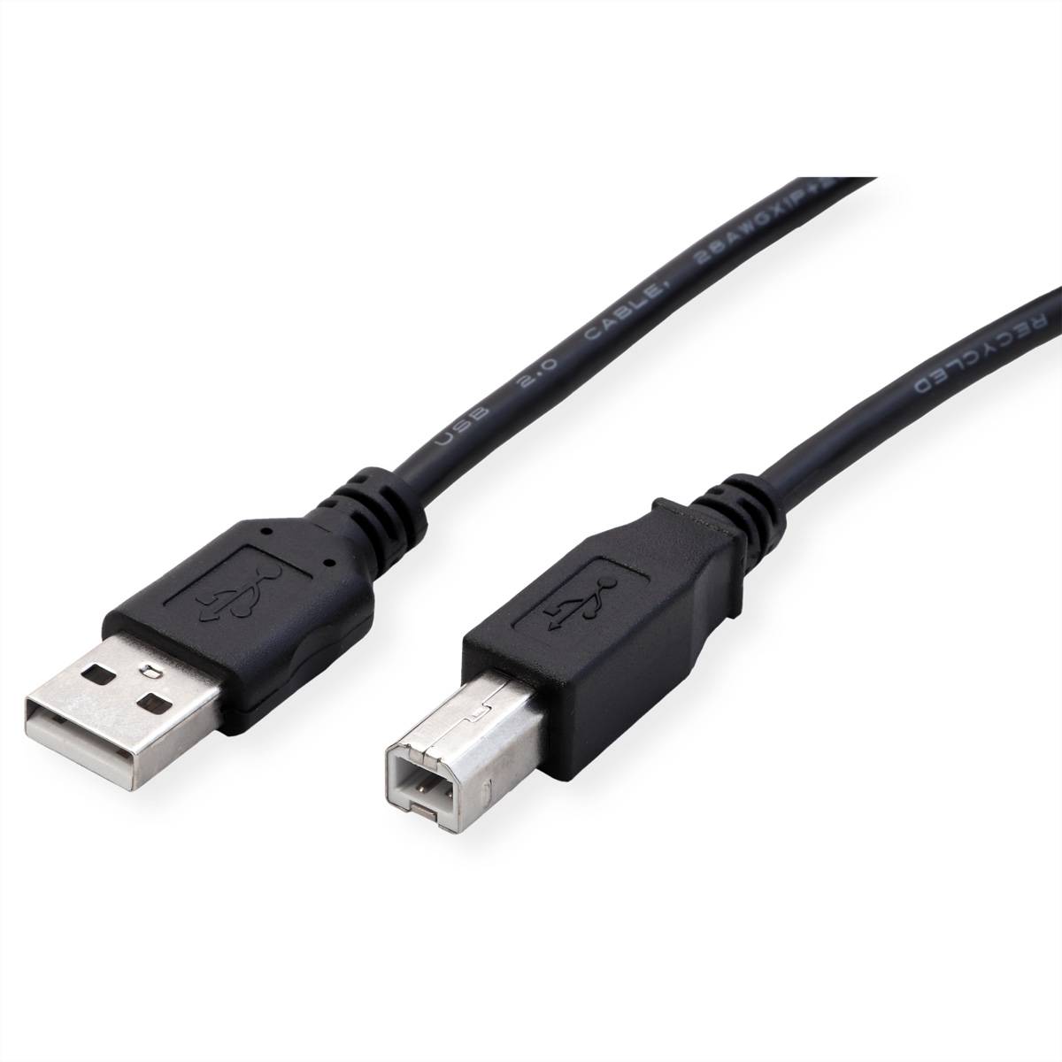 ROLINE RM USB 2.0 Kabel, Typ A-B, schwarz, 0,8 m