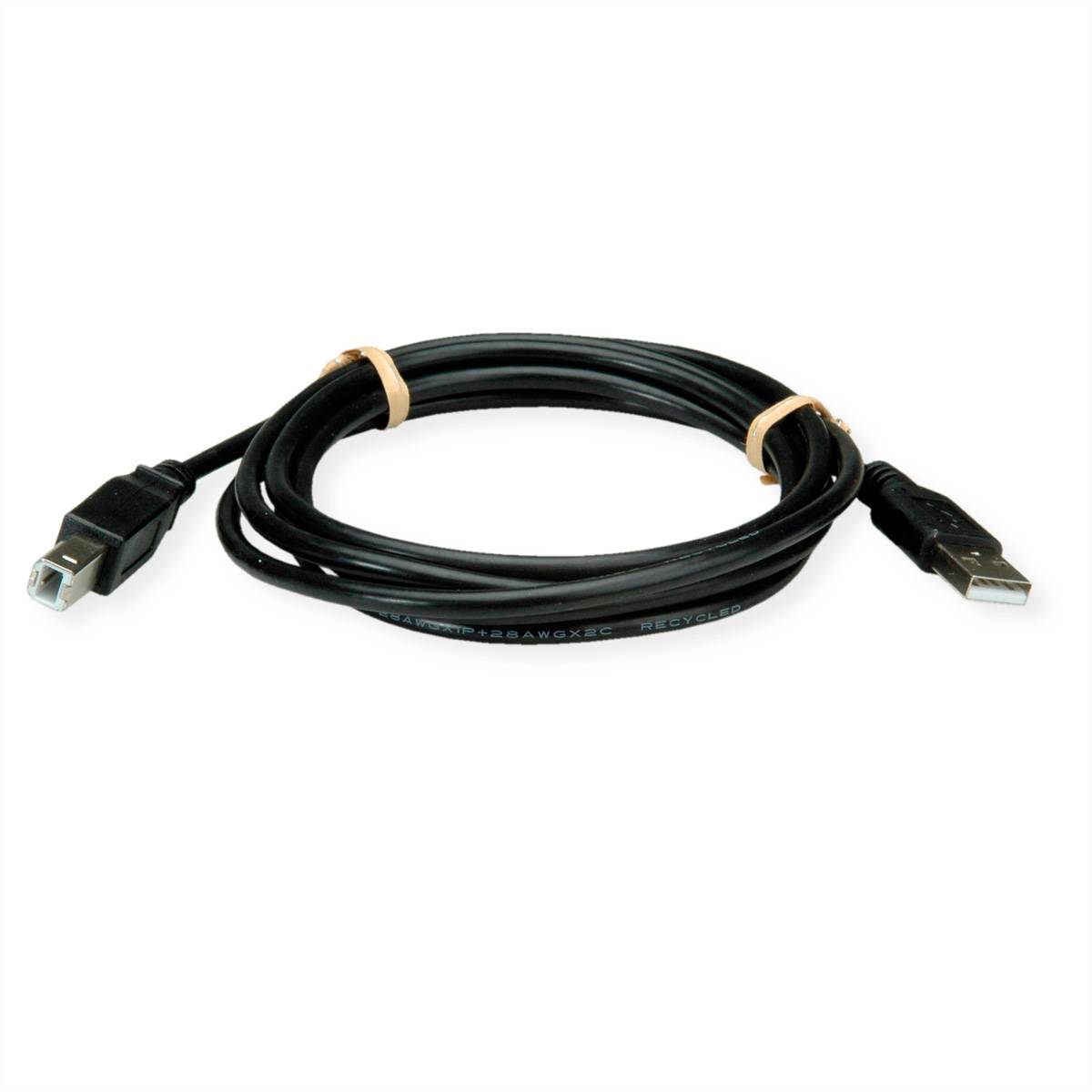 ROLINE RM USB 2.0 Kabel, Typ A-B, schwarz, 0,8 m