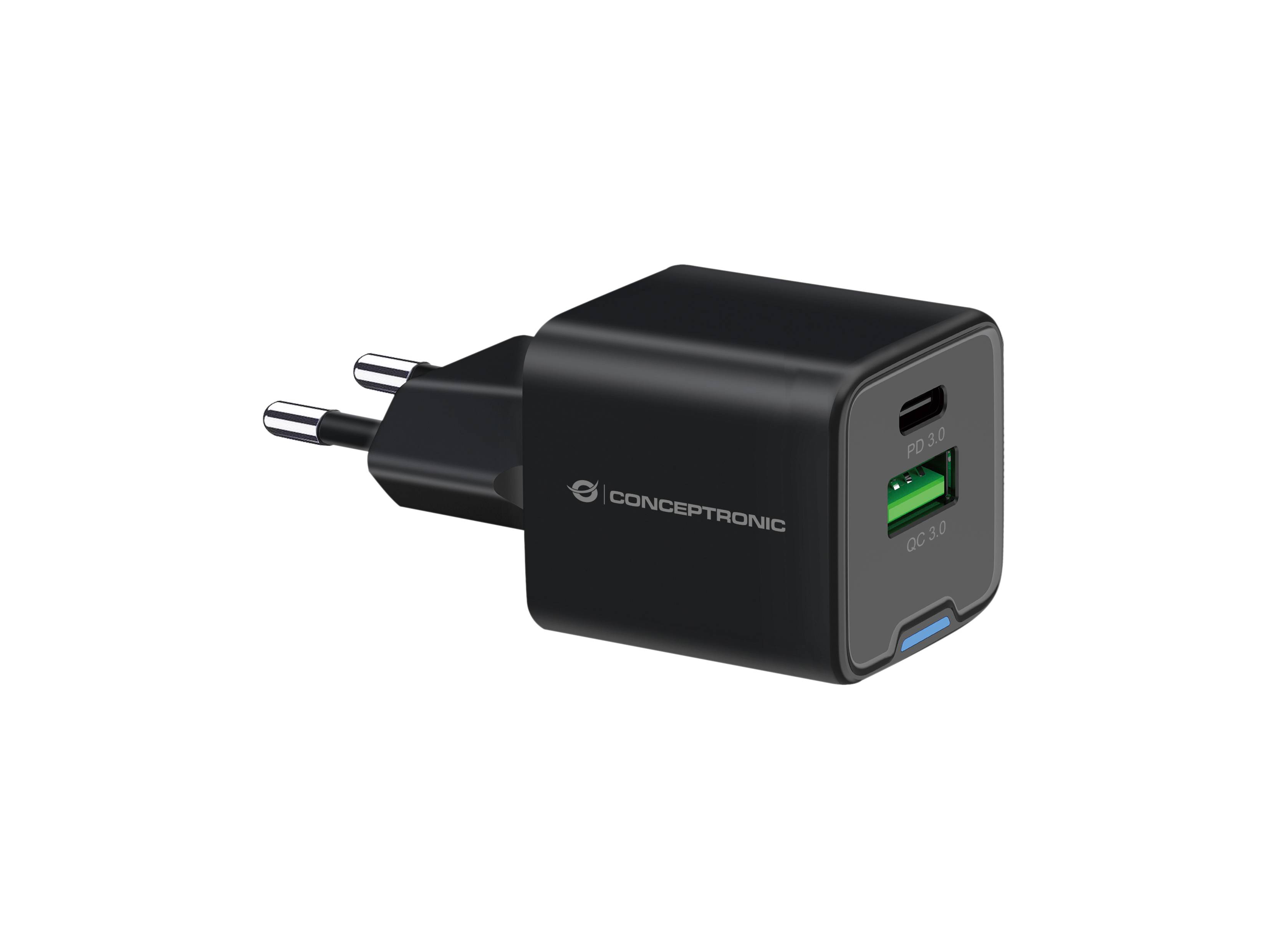 CONCEPTRONIC Ladegerät 2Port GaN USB-C/-A 20WPD3.0/PPS sw