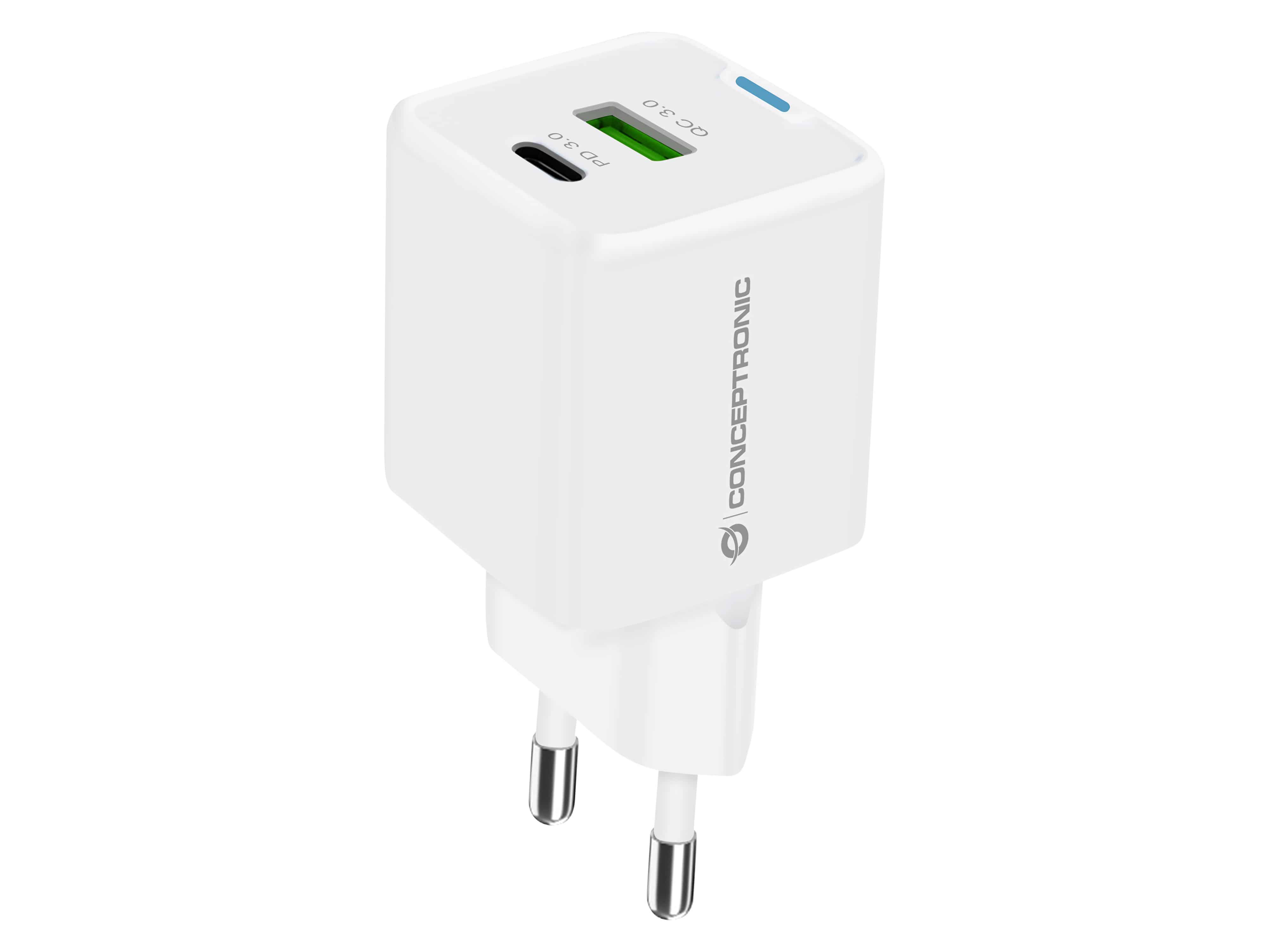 Conceptronic 2-Port 33W GaN Usb Pd Charger with 3-in-1 Charging Cable - Usb-C x 1 - Usb-a 1