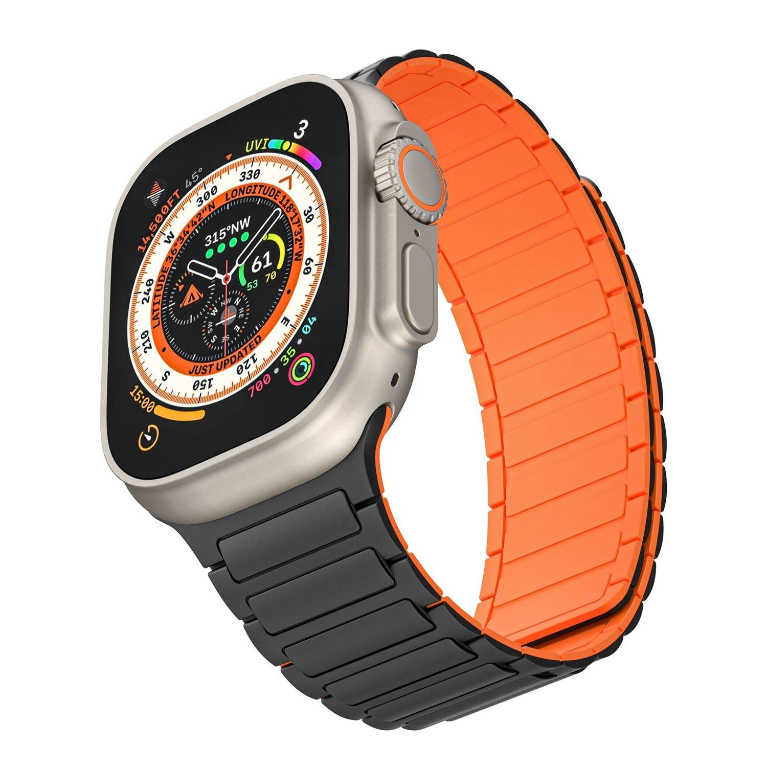 Für Apple Watch SE 2023 44mm Silikon Magnetschlaufe Arm Band Orange