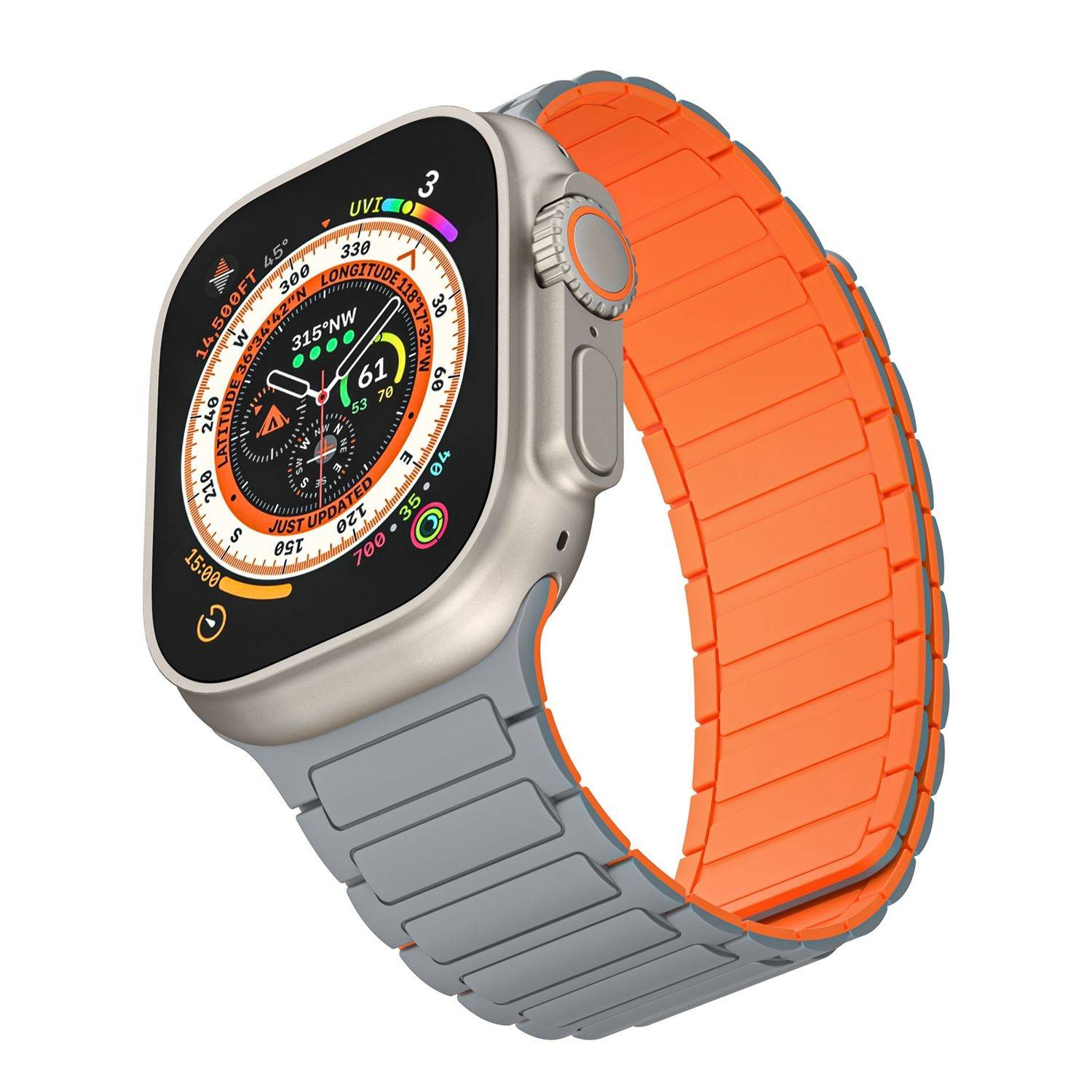 Für Apple Watch SE 2023 44mm Silikon Magnetschlaufe Arm Band Grau