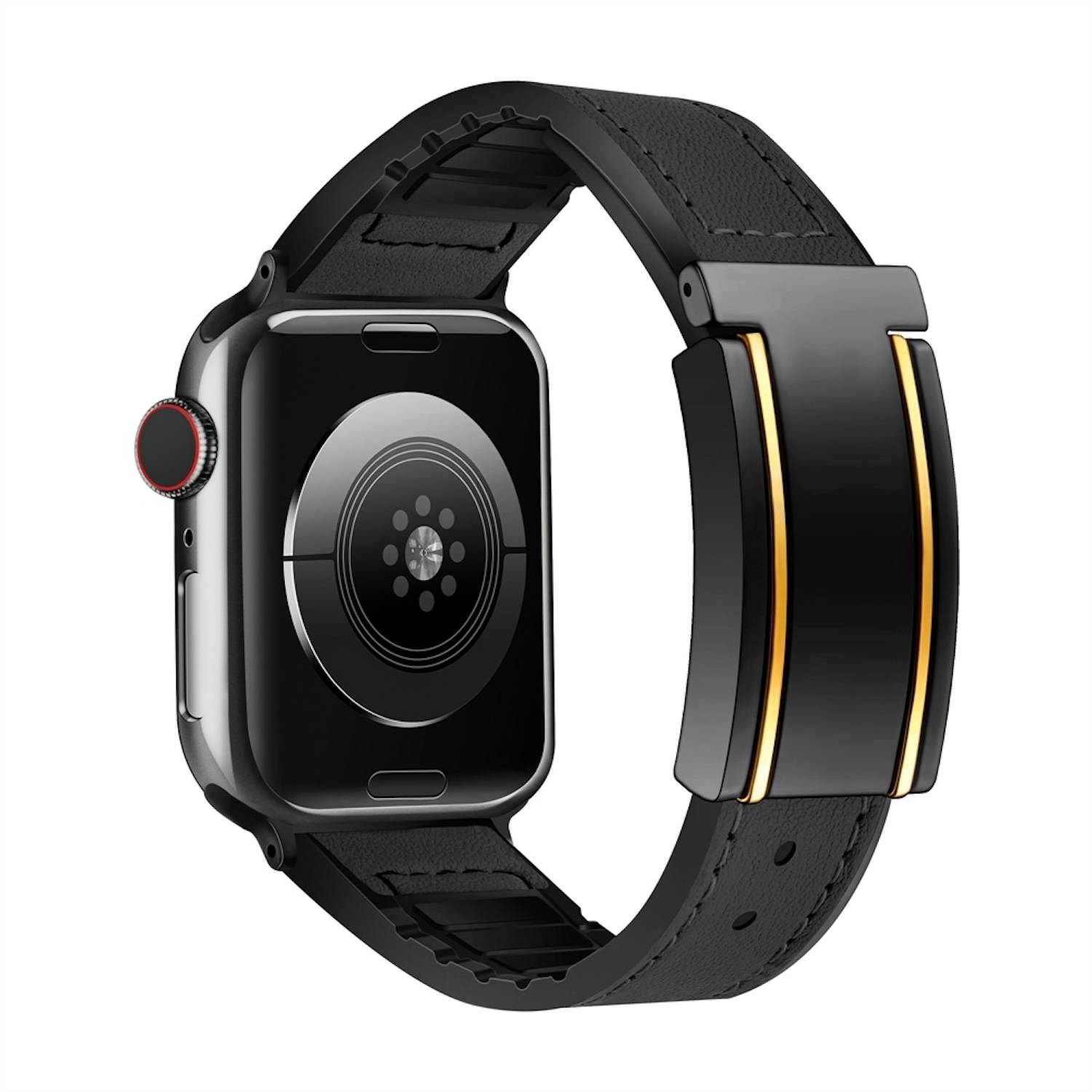Für Apple Watch SE 2023 40mm Kunstleder Magnetschnalle Armband Schwarz