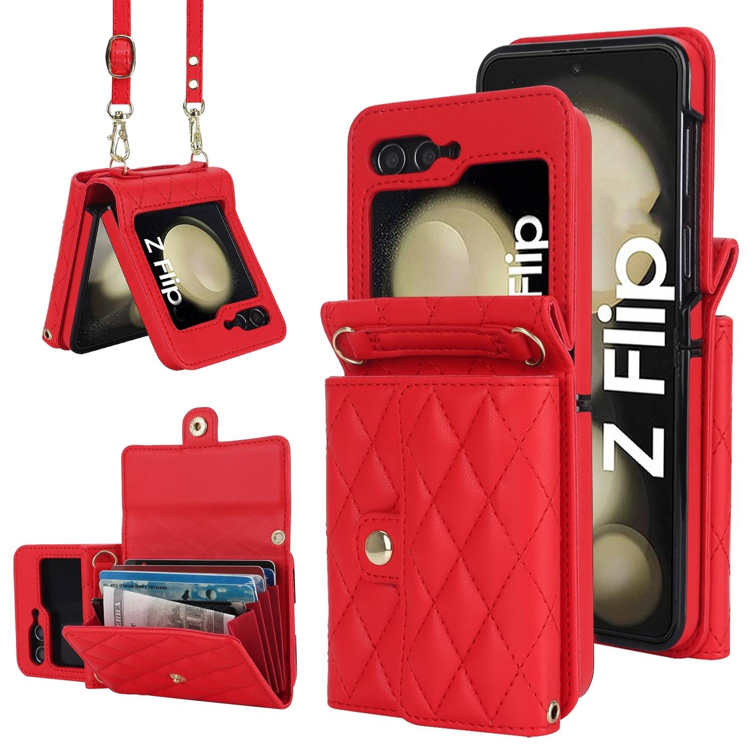 Für Samsung Galaxy Z Flip6 Kunstleder Design Book Wallet Tasche Rot