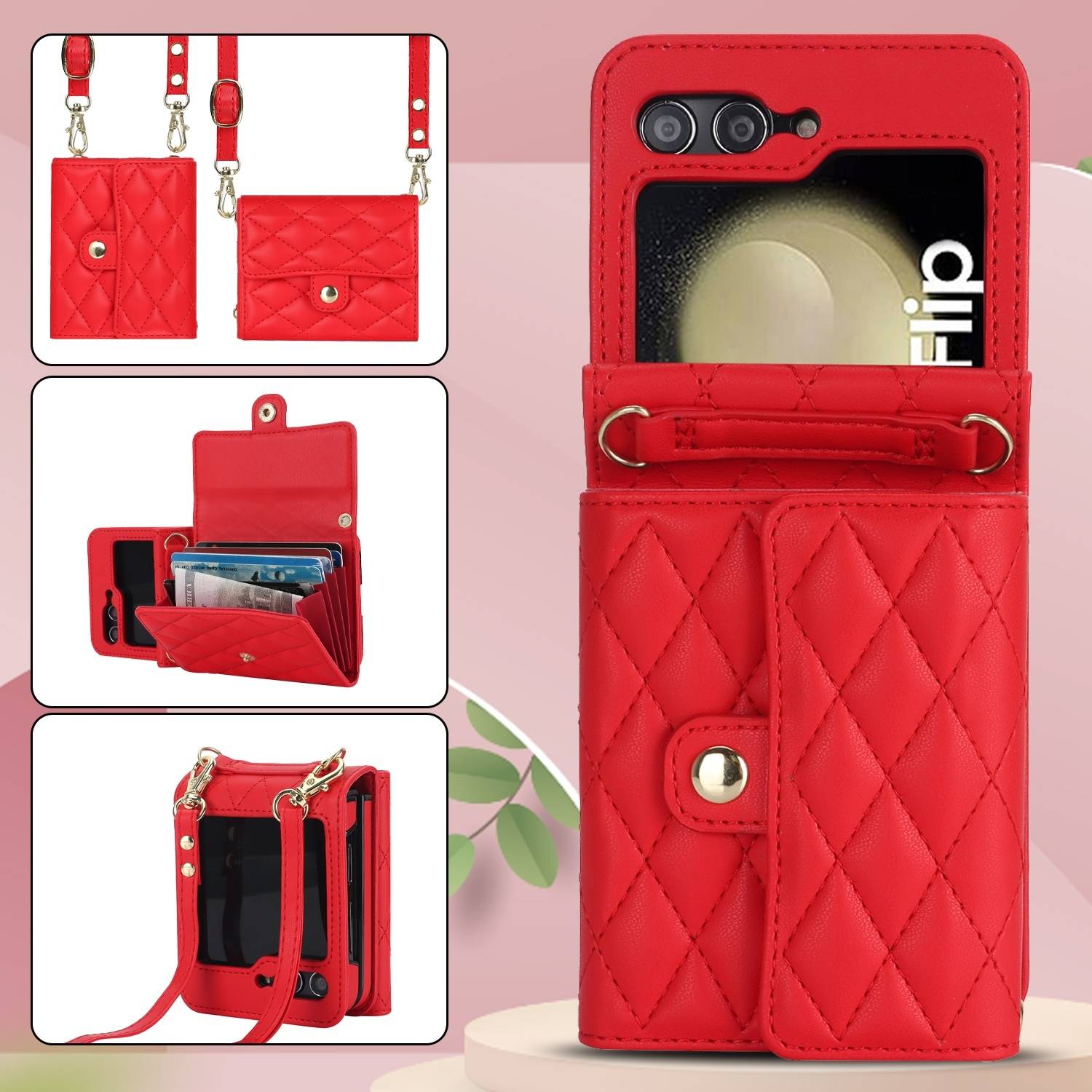 Für Samsung Galaxy Z Flip6 Kunstleder Design Book Wallet Tasche Rot