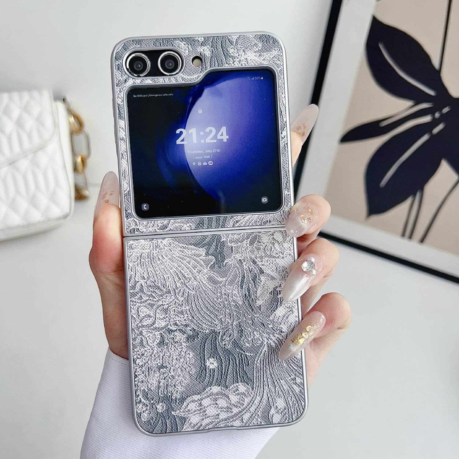 Für Samsung Galaxy Z Flip6 Stick Design Motiv Kunststoff Hülle Grau