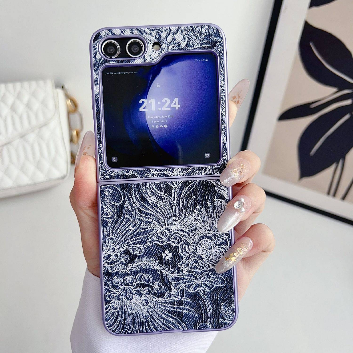 Für Samsung Galaxy Z Flip6 Stick Design Motiv Kunststoff Hülle Lila