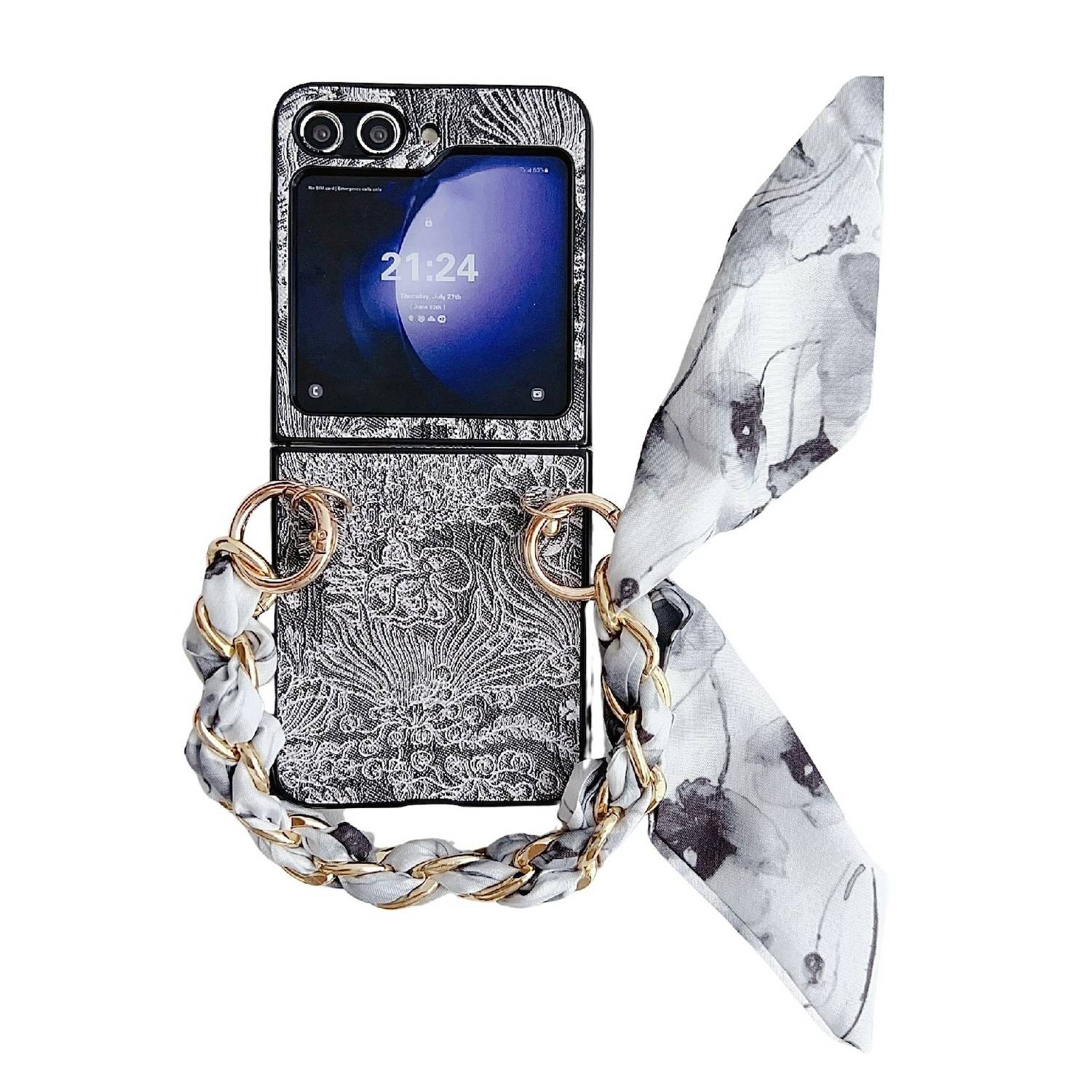 Für Samsung Galaxy Z Flip6 Stick Design Motiv Hülle u. Armband Schwarz