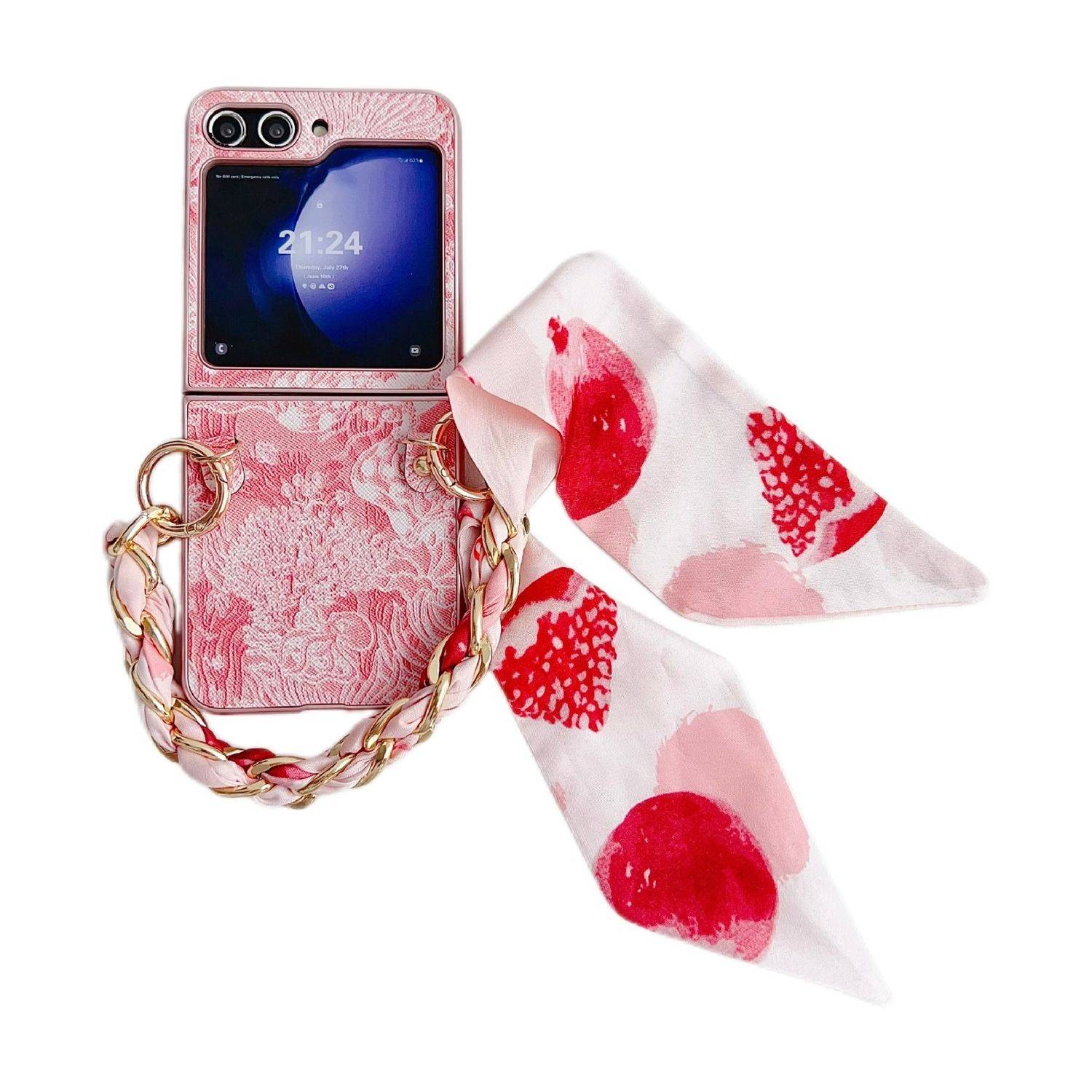 Für Samsung Galaxy Z Flip6 Stick Design Motiv Hülle und Armband Pink