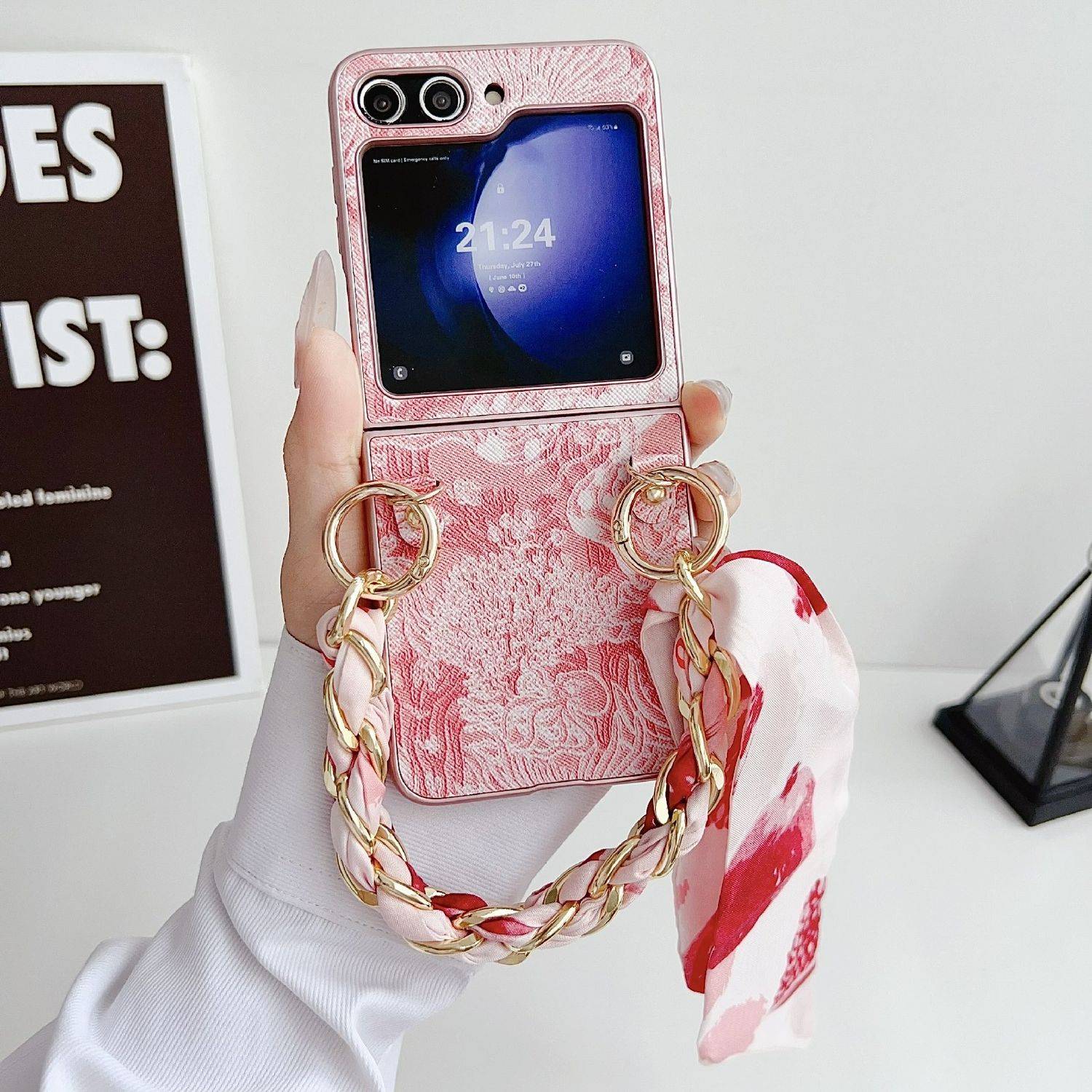Für Samsung Galaxy Z Flip6 Stick Design Motiv Hülle und Armband Pink