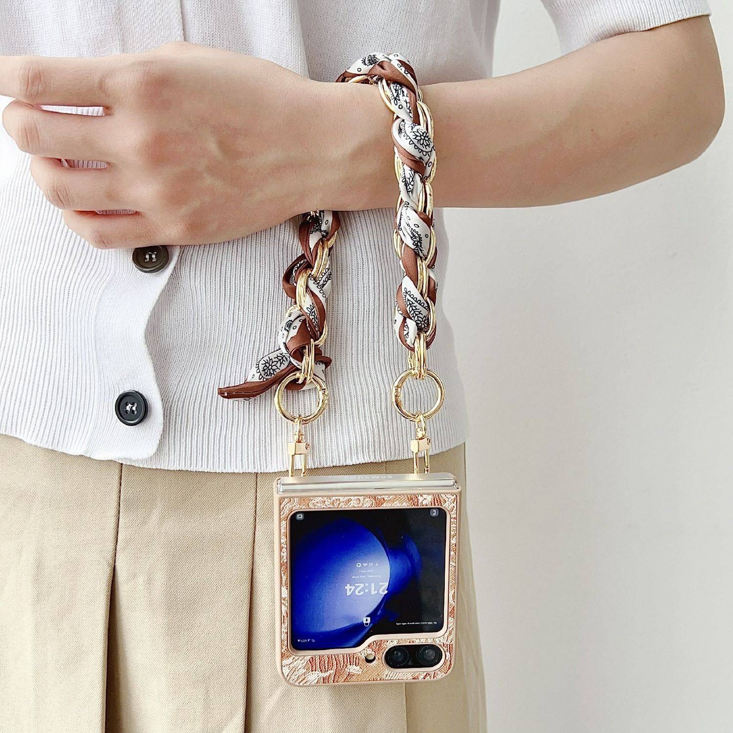 Für Samsung Galaxy Z Flip6 Stick Design Motiv Hülle und Armband Blau