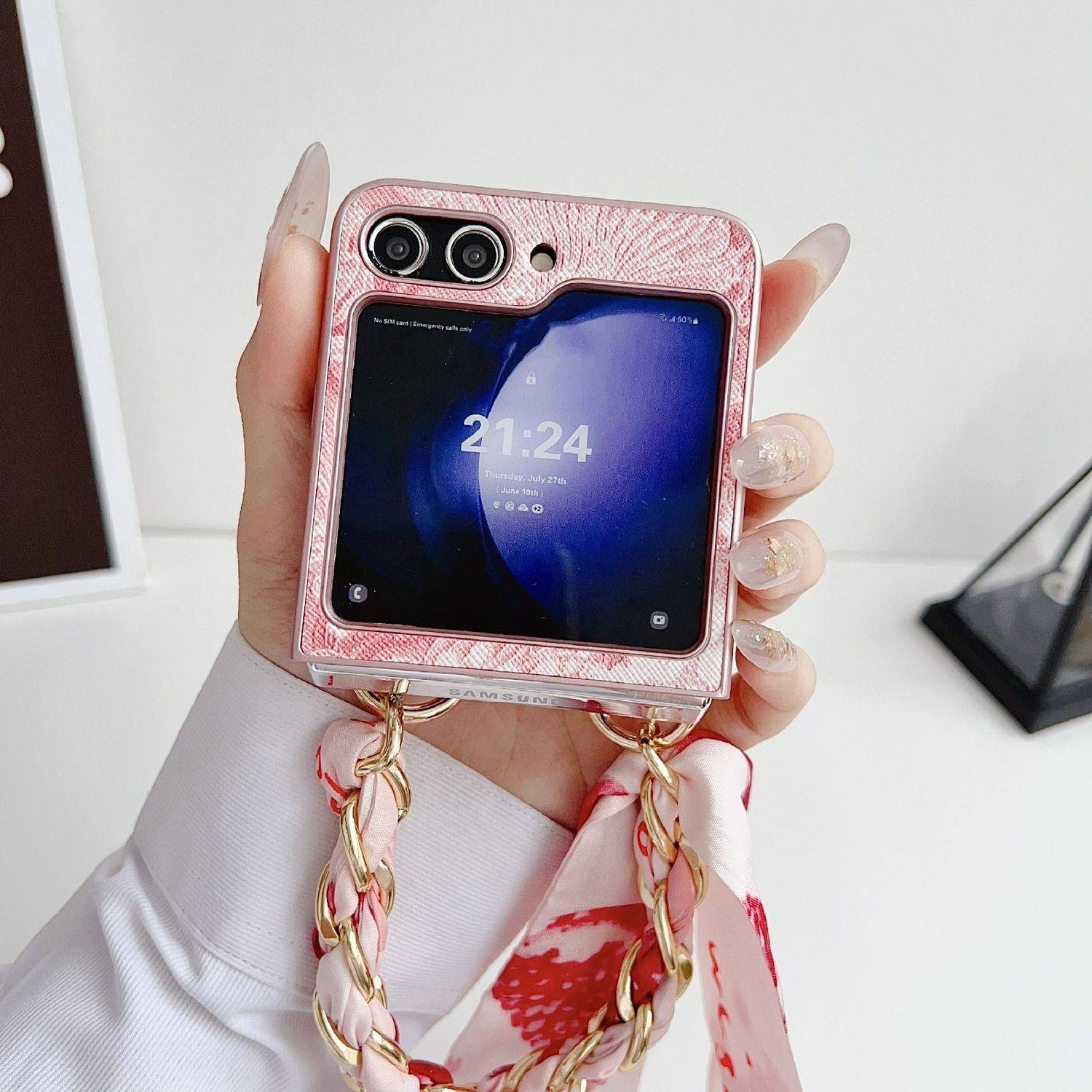 Für Samsung Galaxy Z Flip6 Stick Design Motiv Hülle und Armband Pink