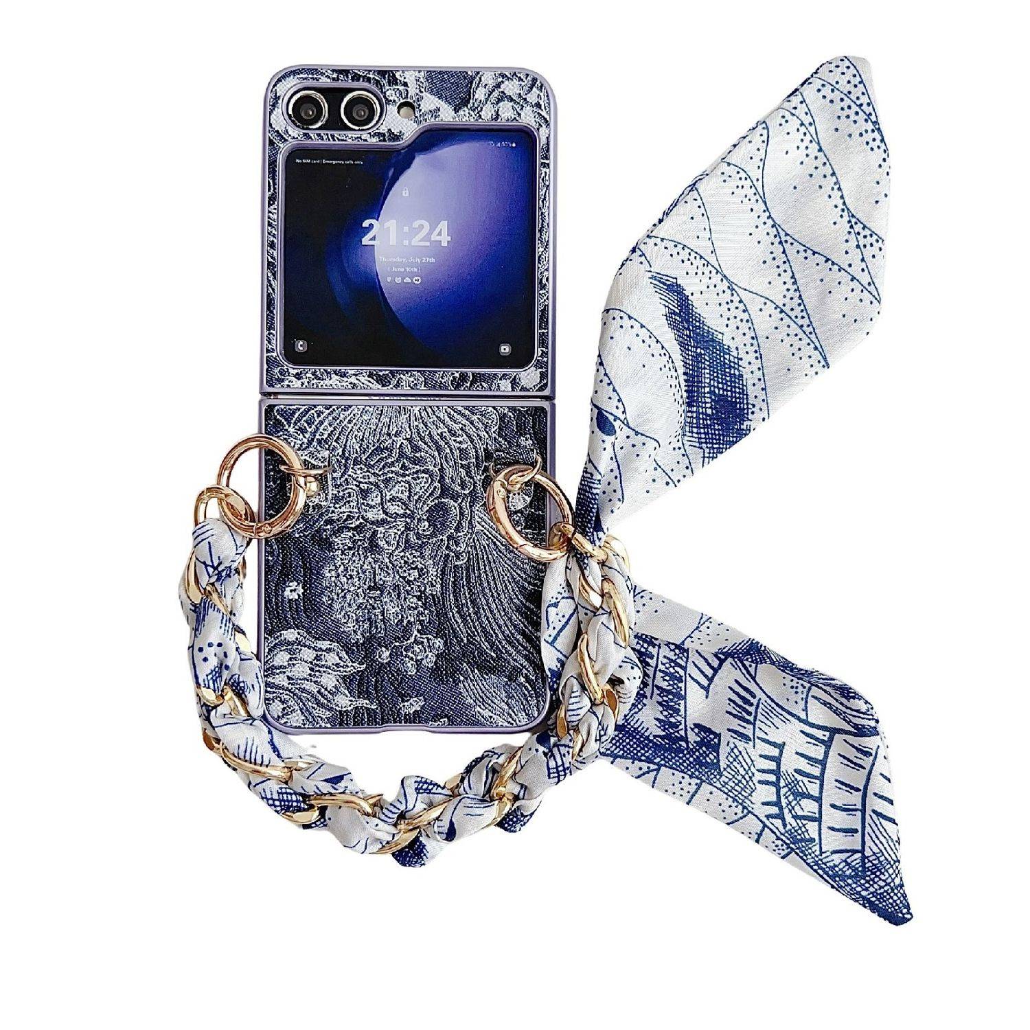 Für Samsung Galaxy Z Flip6 Stick Design Motiv Hülle und Armband Blau