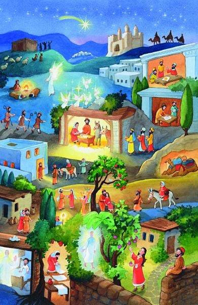 Die Weihnachtsgeschichte. Ein Adventskalender mit einem großen Fensterbild