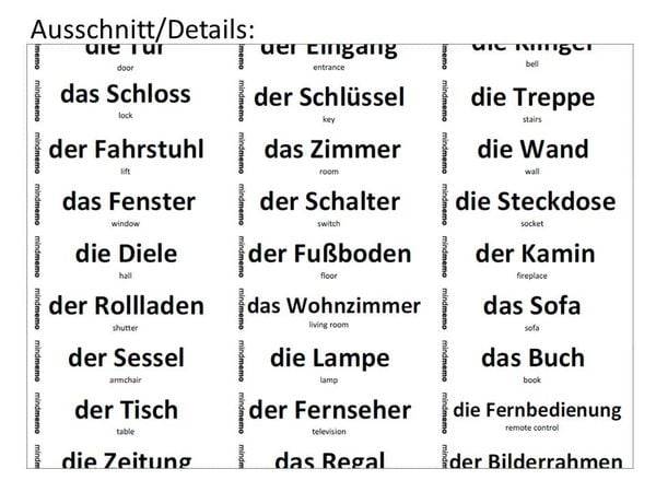 Mindmemo Vokabel Sticker - Grundwortschatz Deutsch (DaF) / Englisch - 280 Vokabel Aufkleber - Zusammenfassung