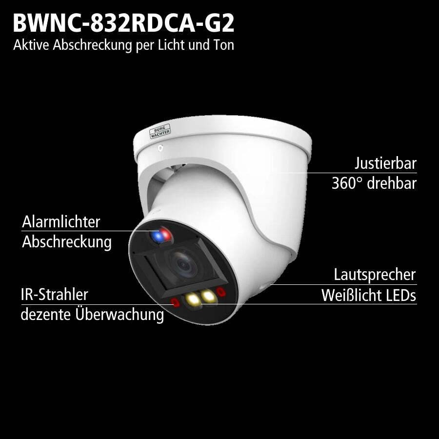 BWNC-832RDCA-G2 BURG GARD, 8MP IP RoyalNight++ Balleye Zoom Kamera mit Weißlichtstrahler und IR-Strahler , integriertem