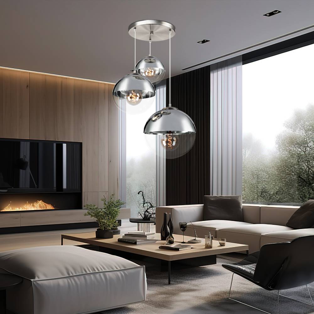 LED Hängeleuchte Glaskugeln Pendelleuchte Kugellampe Esszimmerleuchte hängend, Nickel matt Chrom klar, 3x 7W 806Lm warmweiß, DxH 51x120 cm