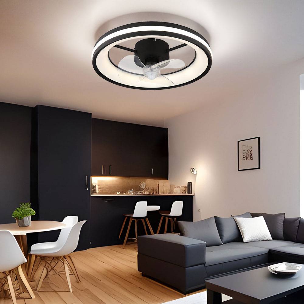 Deckenventilator Deckenlampe Wohnzimmerleuchte Esszimmerleuchte Schlafzimmerlampe, Metall Kunststoff schwarz, dimmbar Fernbedienung