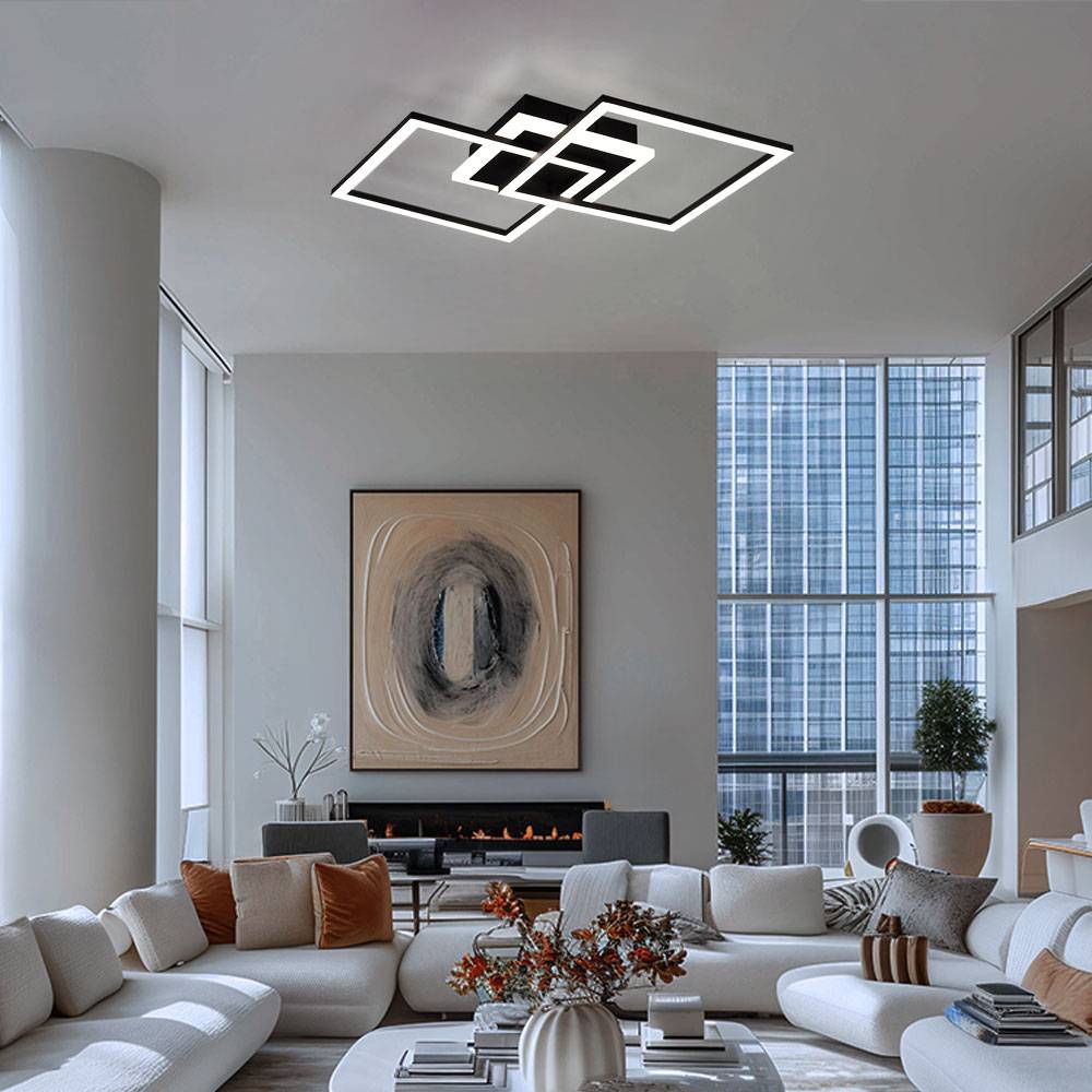 Deckenleuchte Designleuchte Deckenlampe Schlafzimmerleuchte Wohnzimmerlampe, Switch Dimmer, Metall schwarz matt, 1x LED 25W 3000Lm 3000K,L 57 cm