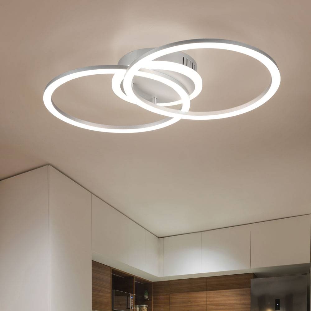 LED Deckenleuchte dimmbar Wohnzimmerleuchte Switch-Dimmer Designleuchte Ringe, Metall titanfarben, 25W 2600Lm warmweiß, BxTxH 50x30x7 cm