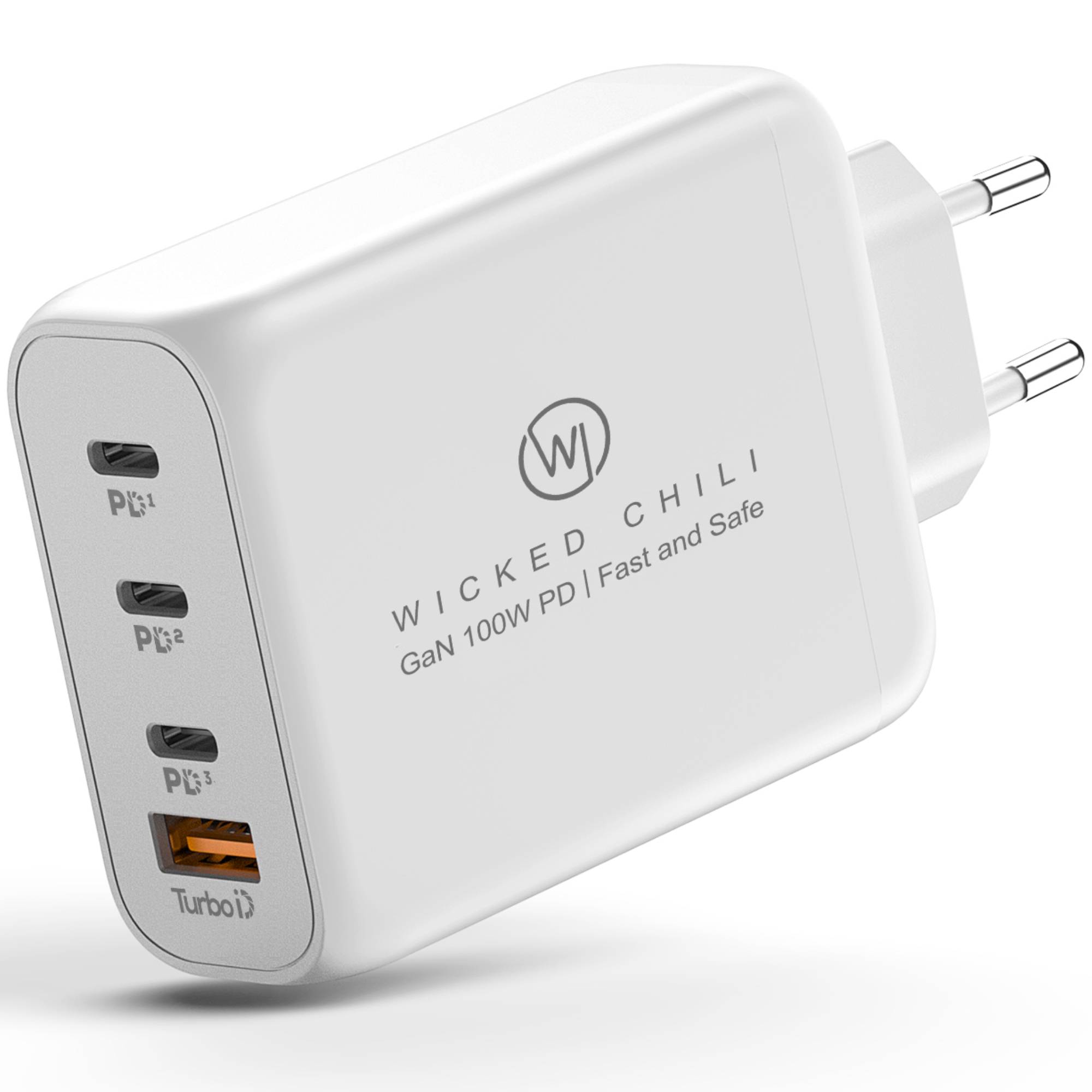 Wicked Chili 100W GaN III Ladegerät mit USB-C PD, PPS und QC4.0+ Fast Charge Netzteil für iPhone, iPad, MacBook (weiss)