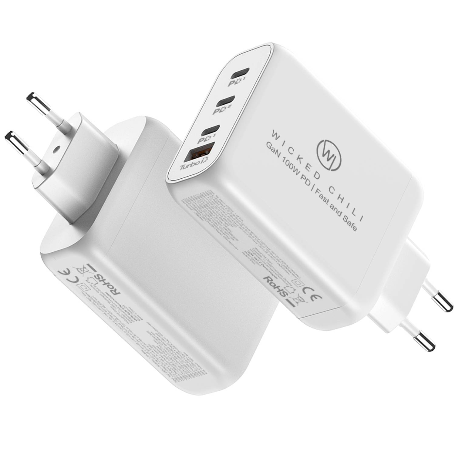 Wicked Chili 100W GaN III Ladegerät mit USB-C PD, PPS und QC4.0+ Fast Charge Netzteil für iPhone, iPad, MacBook (weiss)