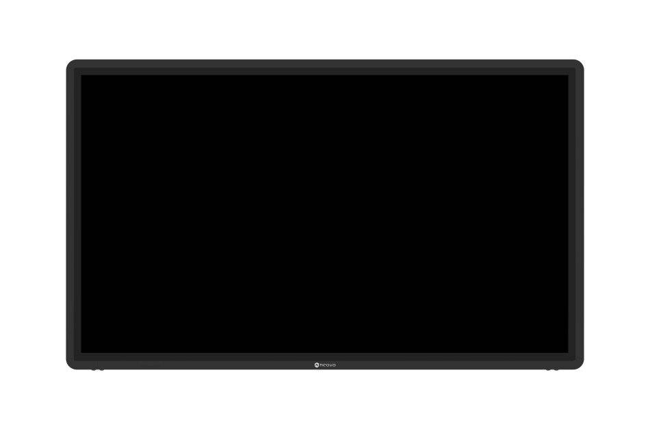Ein schwarzer, leerer Flachbildfernseher oder Monitor auf weißem Hintergrund.