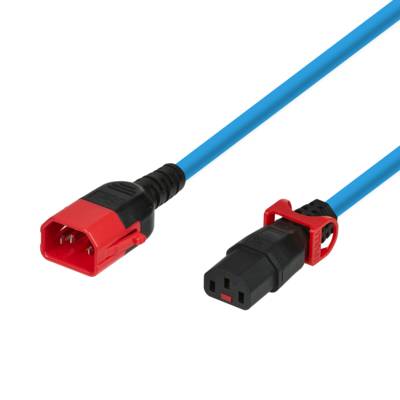 Kaltgeräteverlängerung Dual-Lock C14 - C13 -- IEC Lock, blau, 3 m Stromversorgung Stromkabel
