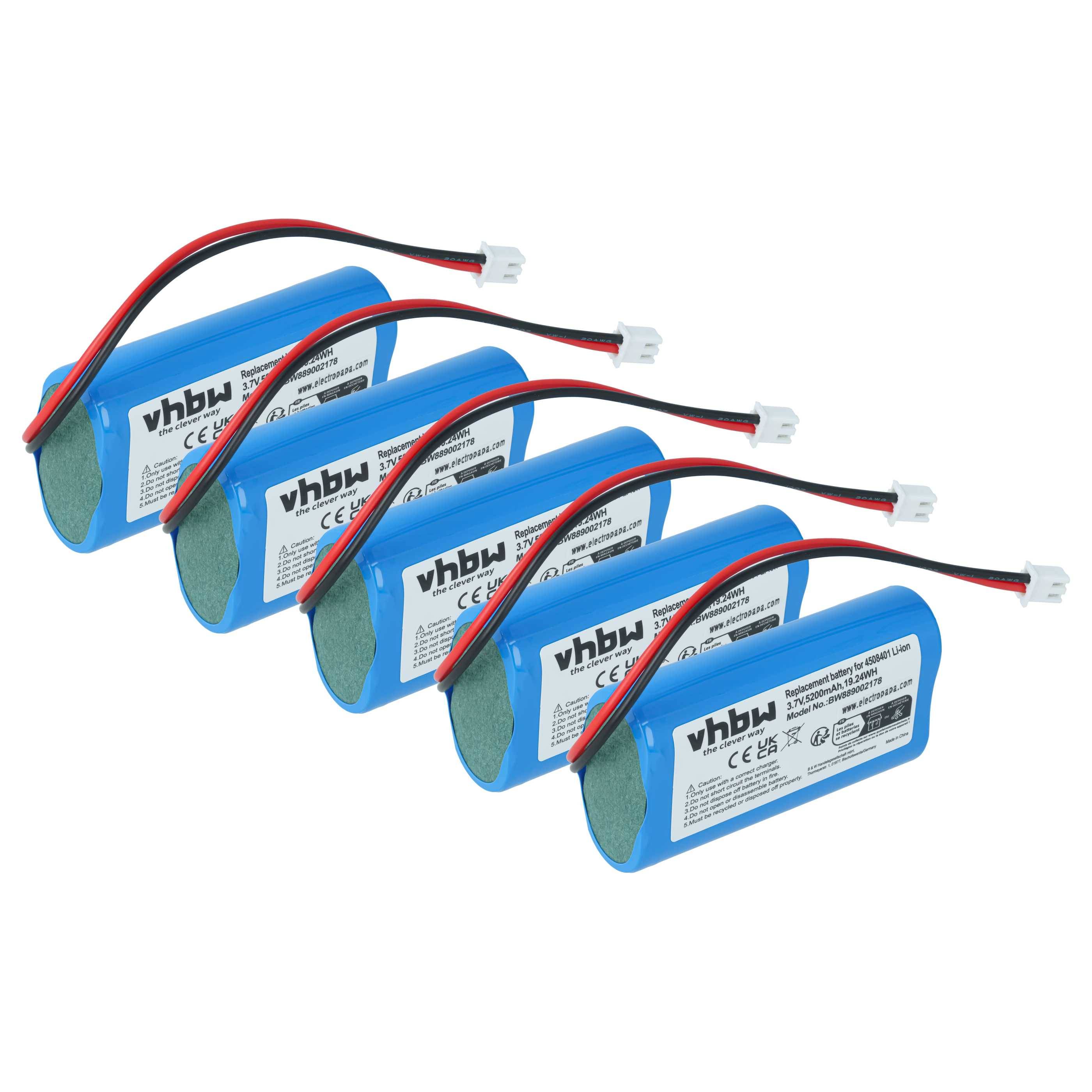 vhbw 5x Akku kompatibel mit Sigor NUINDIE FLOOR, MINI Tischlampe, Nachttischlampe (5200 mAh, 3,7 V, Li-Ion)