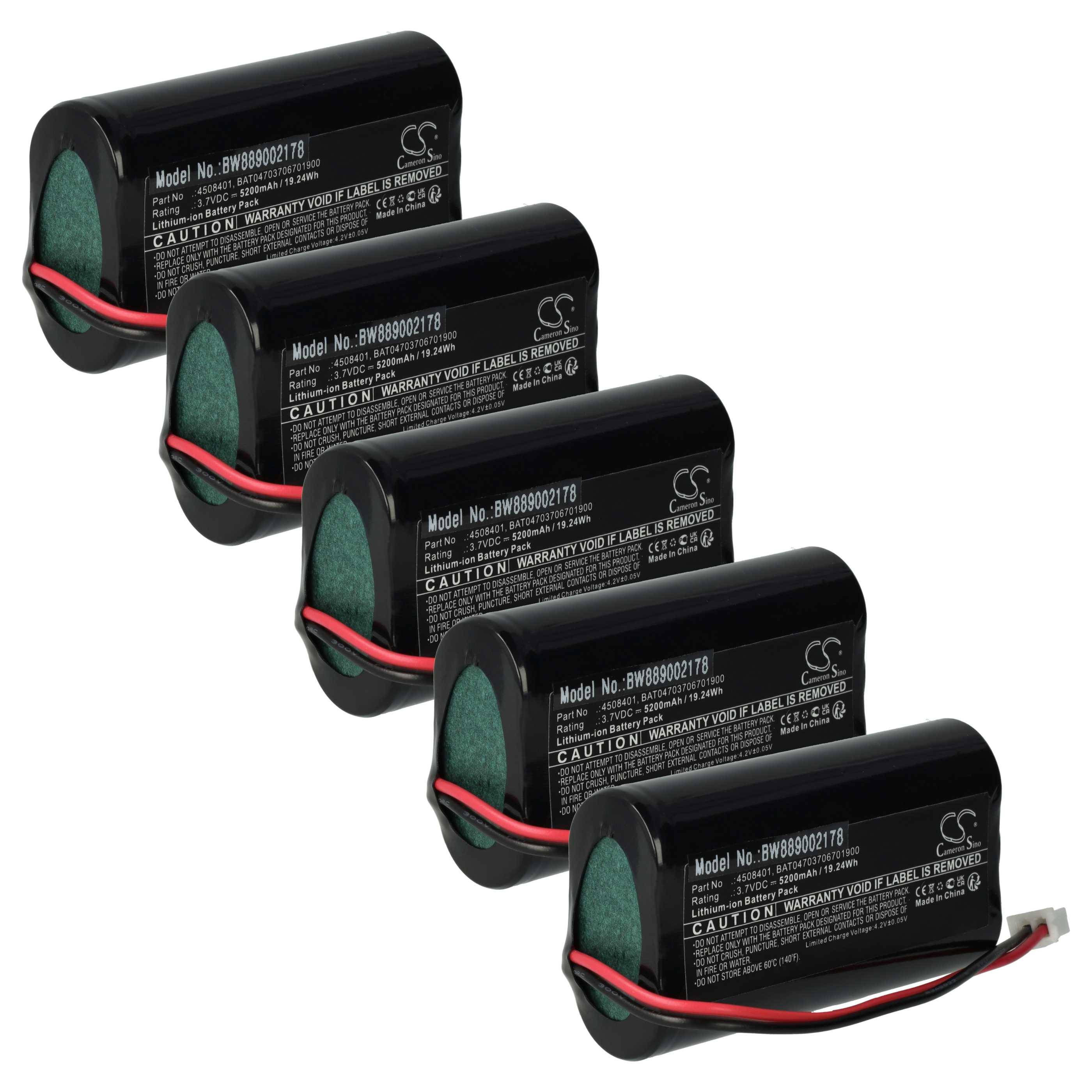 vhbw 5x Akku kompatibel mit Zafferano Poldina Pro Mini, Poldina Pro Tischlampe, Nachttischlampe (5200 mAh, 3,7 V, Li-Ion)